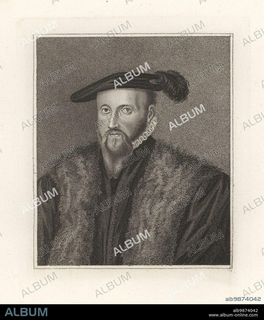 Thomas Seymour, 1st Baron Seymour of Sudeley, c.1508-1549. Brother of Jane Seymour, 3rd wife, and later husband of Catherine Parr, 6th wife of King Henry VIII. In cap, ruff collar, fur cape. Thomas Seymour, Lord High Admiral. From a drawing by William Nelson Gardiner. Copperplate engraving from Samuel Woodburns Gallery of Rare Portraits Consisting of Original Plates, George Jones, 102 St Martins Lane, London, 1816.