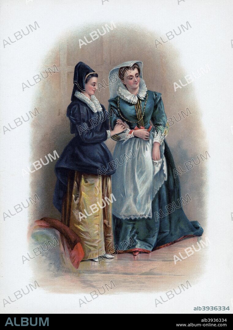 'Mistress Page and Mistress Ford', 1891. Characters from The Merry Wives of Windsor. A colour lithograph from Shakespeare's Heroes and Heroines after Sir A Callcott, C R Leslie, D Maclise, A Redgrave, S Hart & C, published by Raphael Tuck & Sons, (London, 1891).