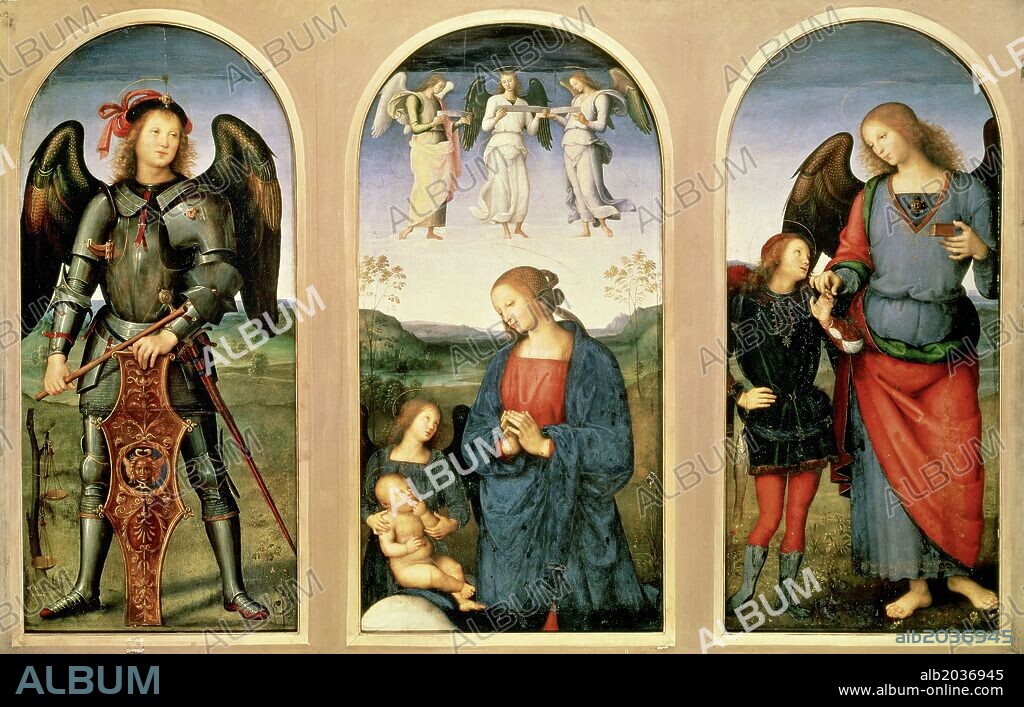 Pietro Perugino / 'The Virgin with Archangels Raphael and Raphael'.