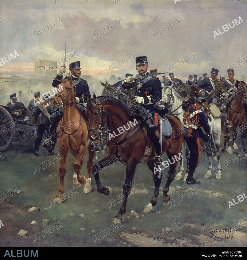 JOSE CUSACHS Y CUSACHS (1851-1908). SALIDA EN BATERIA-1896-250X187 CM-(ENCABEZA EL CORONEL J RODRIGUEZ DE RIVAS).