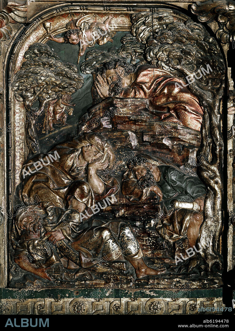 JUAN DE JUNI. ORACION EN EL HUERTO - DETALLE DEL RETABLO DE LA ANTIGUA O RETABLO MAYOR DE LA CATEDRAL DE VALLADOLID - SIGLO XVI.