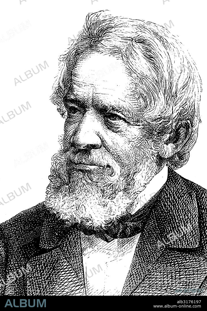Heinrich wilhelm dove, 1803-1879, a german physicist and meteorologist, berlin geographical society, historical engraving, circa 1869.