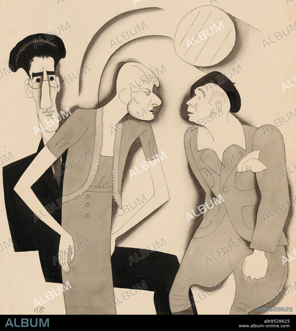 RALPH BARTON. George Kaufman (with Jean Dixon and Hugh O'Connell). Ink wash with black crayon on paper. Date: c. 1931.