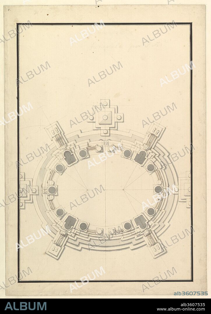 Ground Plan for a Catafalque for a Prince of Lorraine. Artist: Workshop of Giuseppe Galli Bibiena (Italian, Parma 1696-1756 Berlin). Dimensions: 20-1/4 x 14-3/16 in.  (51.4 x 36.0 cm). Date: 1696-1756.