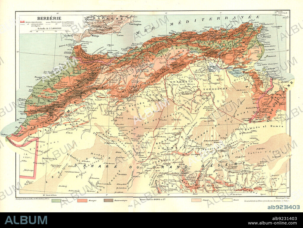 ''Relief Map of Berberie', 1914. From "Grande Geographie Bong Illustree", 1914.