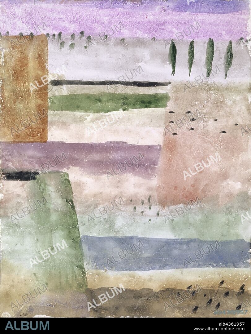 Landscape with poplars, 1929, 226 (W 6), watercolor on white ground on paper on cardboard, 27 x 21.5 cm, signed lower left: [K] lee, Paul Klee, Münchenbuchsee/Bern 1879–1940 Muralto b. Locarno/Tessin.