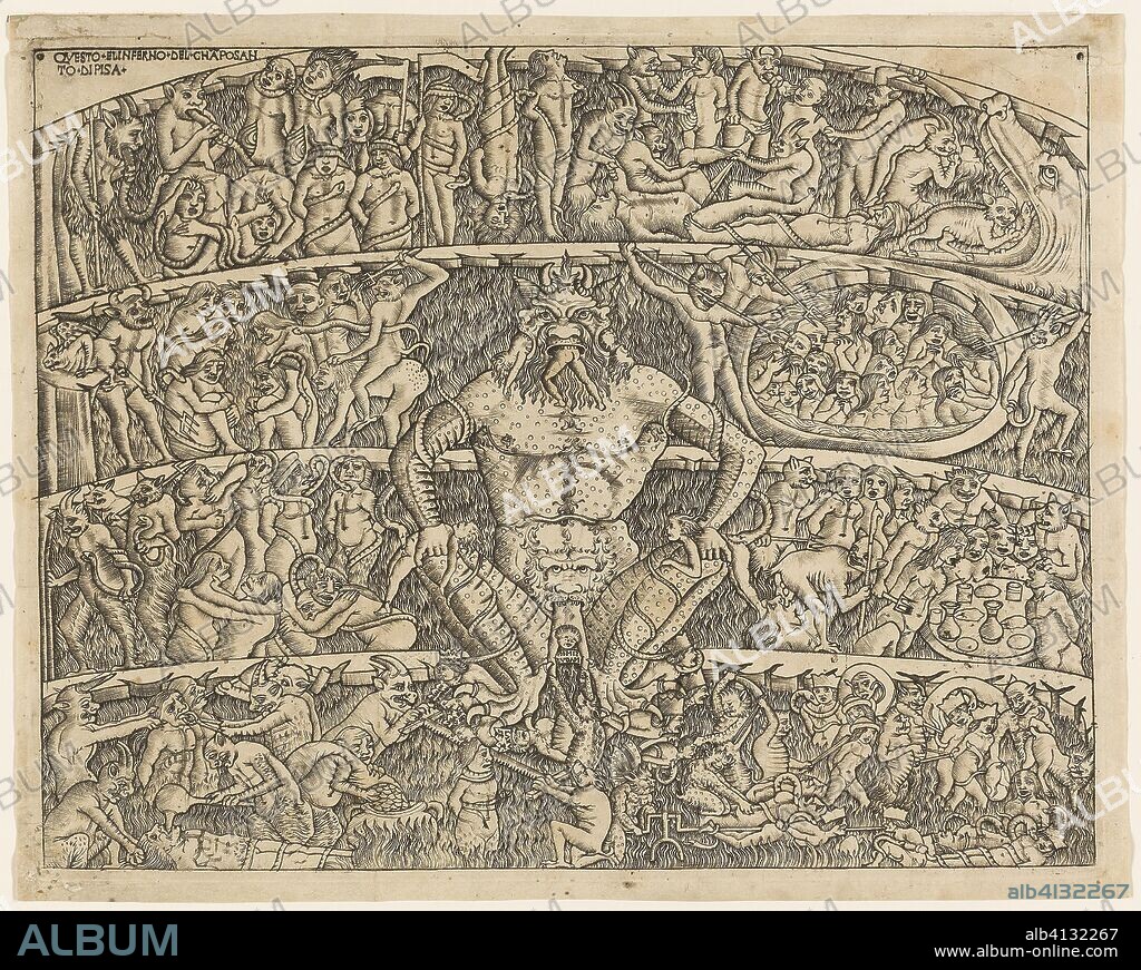BACCIO BALDINI. The Inferno According to Dante, from the Campo Santo Frescos in Pisa. Unknown Artist; Italian, 15th century. Date: 1475-1505. Dimensions: 222 × 282 mm (plate); 232 × 293 mm (sheet). Engraving in black on paper. Origin: Italy.