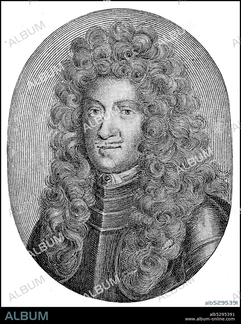 Georg Friedrich of Waldeck, January 31, 1620 - November 19, 1692, was a German Field Marshal and Dutch captain general  /  Georg Friedrich von Waldeck, 31. Januar 1620 - 19. November 1692, war ein deutscher Generalfeldmarschall und holländischer Generalkapitän, Historisch, historical, digital improved reproduction of an original from the 19th century / digitale Reproduktion einer Originalvorlage aus dem 19. Jahrhundert,.