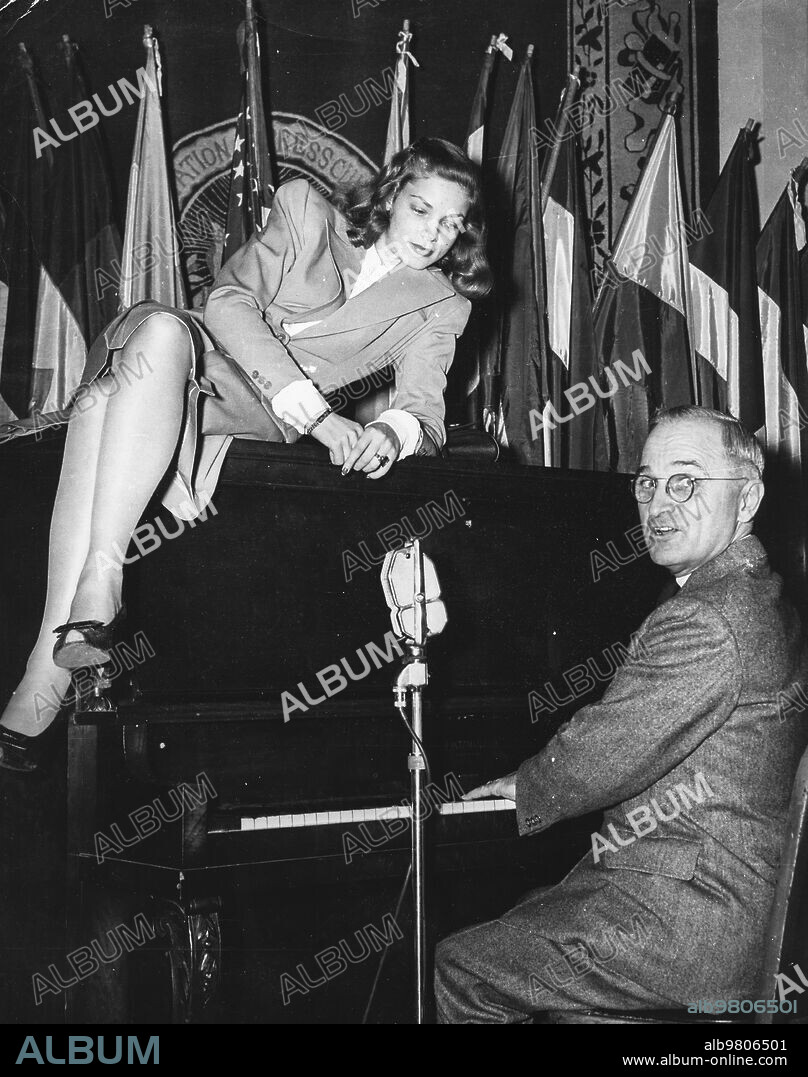 Lauren bacall, harry truman, the national press club canteen, washington dc, 1945.