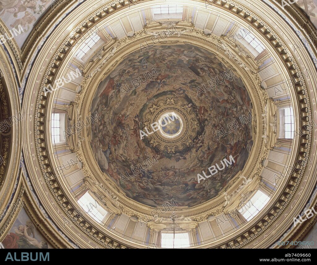 FRANCESCO BORROMINI (1599-1667). CUPULA CON FRESCOS QUE REPRESENTAN EL MARTIRIO DE SANTA INES DE CIRO FERRI Y SEBASTIANO CORBELLINI, 1670/1689 - FOTO AÑOS 90.