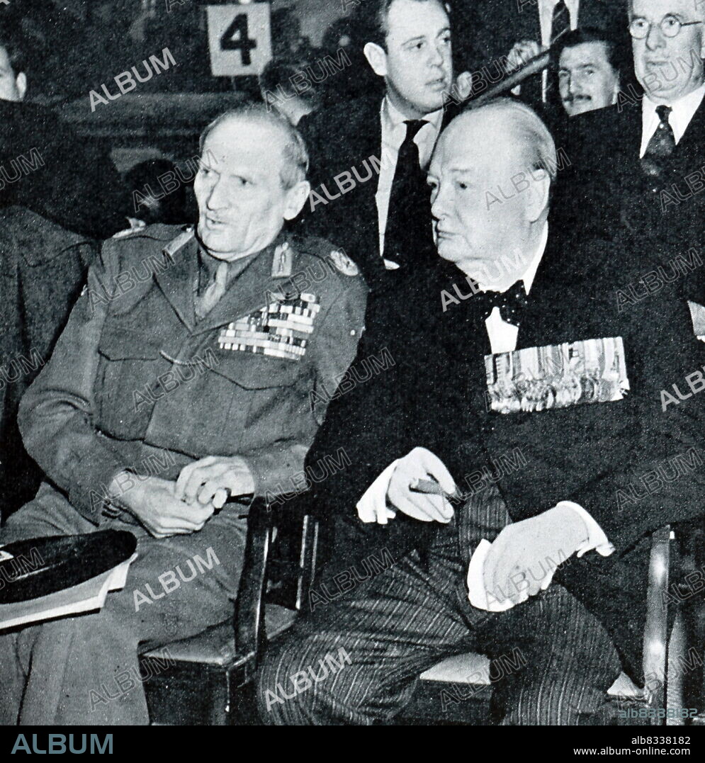 Field Marshal Montgomery and Winston Churchill at the Alamein Reunion. Field Marshal Bernard Law Montgomery, 1st Viscount Montgomery of Alamein, KG, GCB, DSO, PC, DL (17 November 1887 - 24 March 1976), nicknamed ""Monty"" and ""The Spartan General"", was a senior British Army officer who served in the First World War, the Irish War of Independence and the Second World War. Sir Winston Leonard Spencer Churchill, KG, OM, CH, TD, DL, FRS, RA (30 November 1874 - 24 January 1965) was a British statesman who served as Prime Minister of the United Kingdom from 1940 to 1945, during the Second World War, and again from 1951 to 1955. Best known for his wartime leadership as Prime Minister, Churchill was also a Sandhurst-educated soldier, a Nobel Prize-winning writer and historian, a prolific painter, and one of the longest-serving politicians in British history.