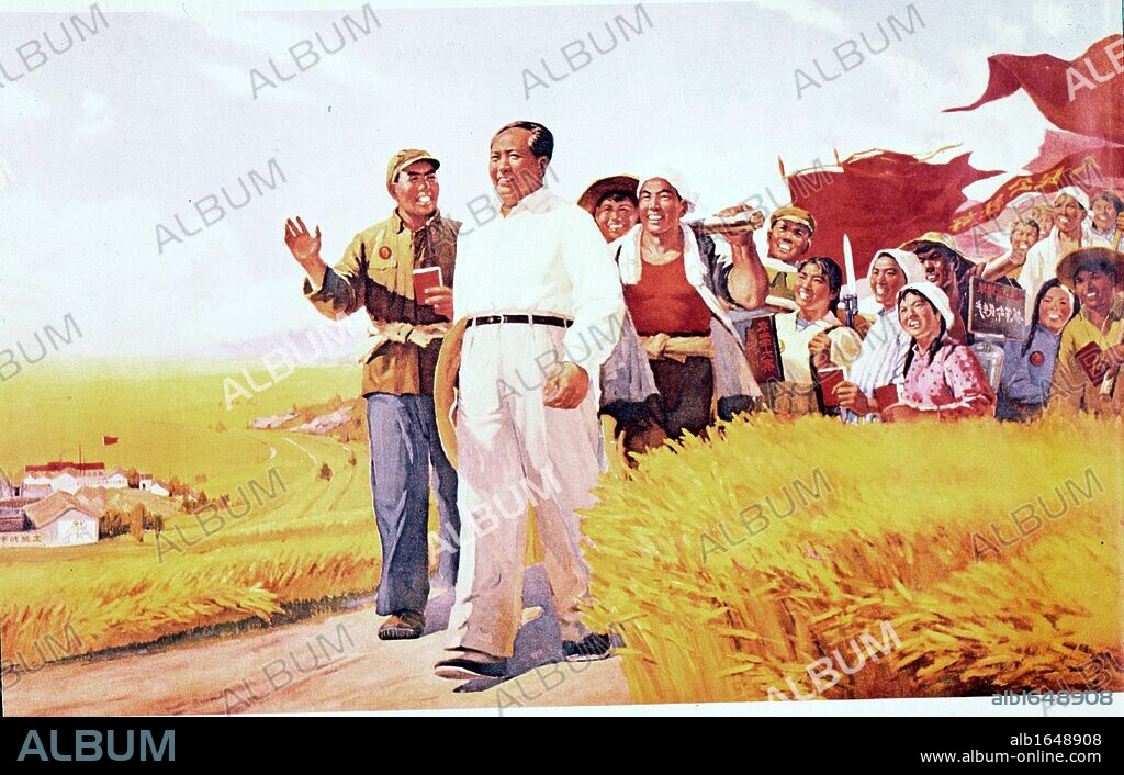 Chinese propaganda poster showing Mao Tse - Tung (Mao Zedong), Chinese Communist leader, with peasants during the Cultural Revolution of 1966.