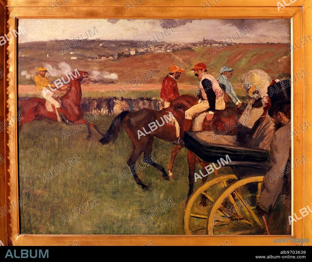At the Races by Edgar Degas - 1877-1880. Jeu de Paume, Paris. Edgar Degas (July 19, 1834 - September 27, 1917) was a French painter and sculptor. Born Hilaire Germain Edgar Degas in Paris.. ©TopFoto.