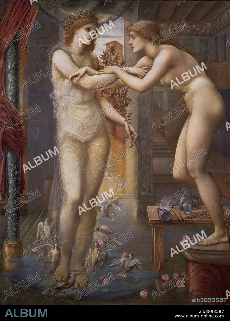 EDWARD BURNE-JONES. Pygmalion and the Image - The Godhead Fires. Date/Period: 1878. Painting. Oil on canvas. Width: 1168 mm. Height: 1437 mm.