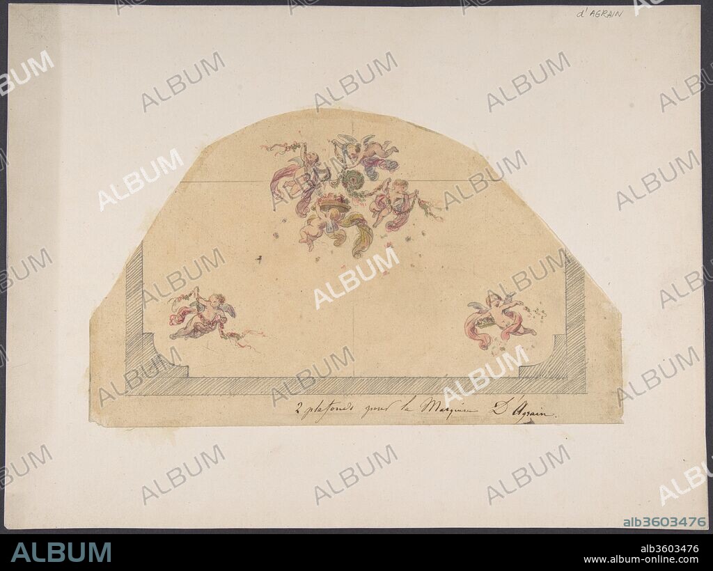 Design for Ceiling with Cherubs. Artist: Jules-Edmond-Charles Lachaise (French, died 1897); Eugène-Pierre Gourdet (French, born Paris, 1820-1889). Dimensions: 5 5/8 x 9 1/2 in.  (14.3 x 24.1 cm). Date: second half 19th century.