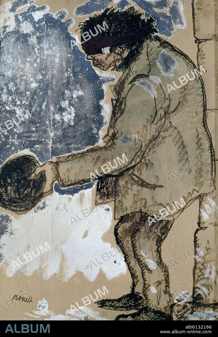 ISIDRO NONELL. 'Pidiendo caridad', 1909, Tinta, lápiz y gouache, 33,5 x 24 cm.