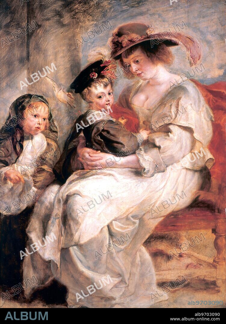 Helene Fourment and Sons - c.1636. (2nd wife of Rubens). by Rubens in the Louvre, Paris. Pieter Pauwel (Peter Paul) Rubens (June 28, 1577 - May 30, 1640) was a Flemish artist, considered by many to be one of the greatest painters in European art history, a master of the Baroque style and the most important Flemish painter of the 17th century.. In 1630, four years after the death of his first wife, the 53-year-old painter married 16-year-old Hélène Fourment. Rubens had three children with Isabella and five with Hélène; his youngest child was born eight months after his death. Hélène's charms recur in later works such as The Garden of Love, The Three Graces and The Judgment of Paris, painted for the Spanish court and now in the Prado.. ©TopFoto.