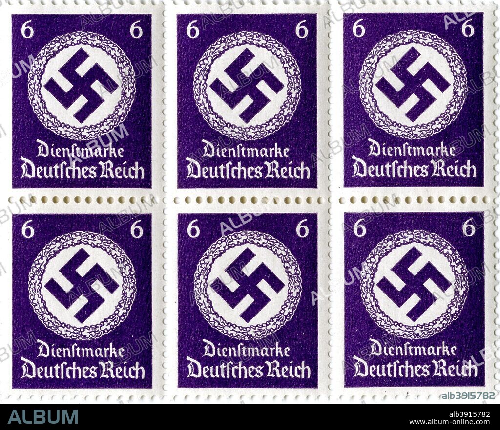 Set of postage stamps featuring a swastika emblem, 1941-1942.