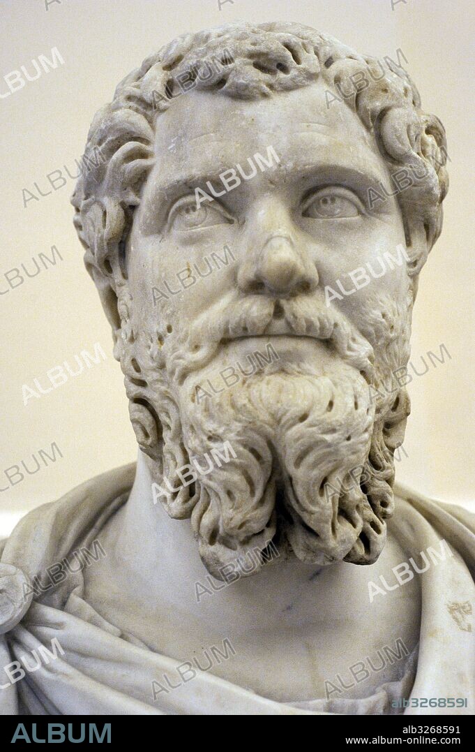 Septimio Severo (146-211). Emperador romano de 193-211. Dinastía de los Severos. Busto. Mármol. Galería de los Emperadores. Museo Arqueológico Nacional. Nápoles. Italia.