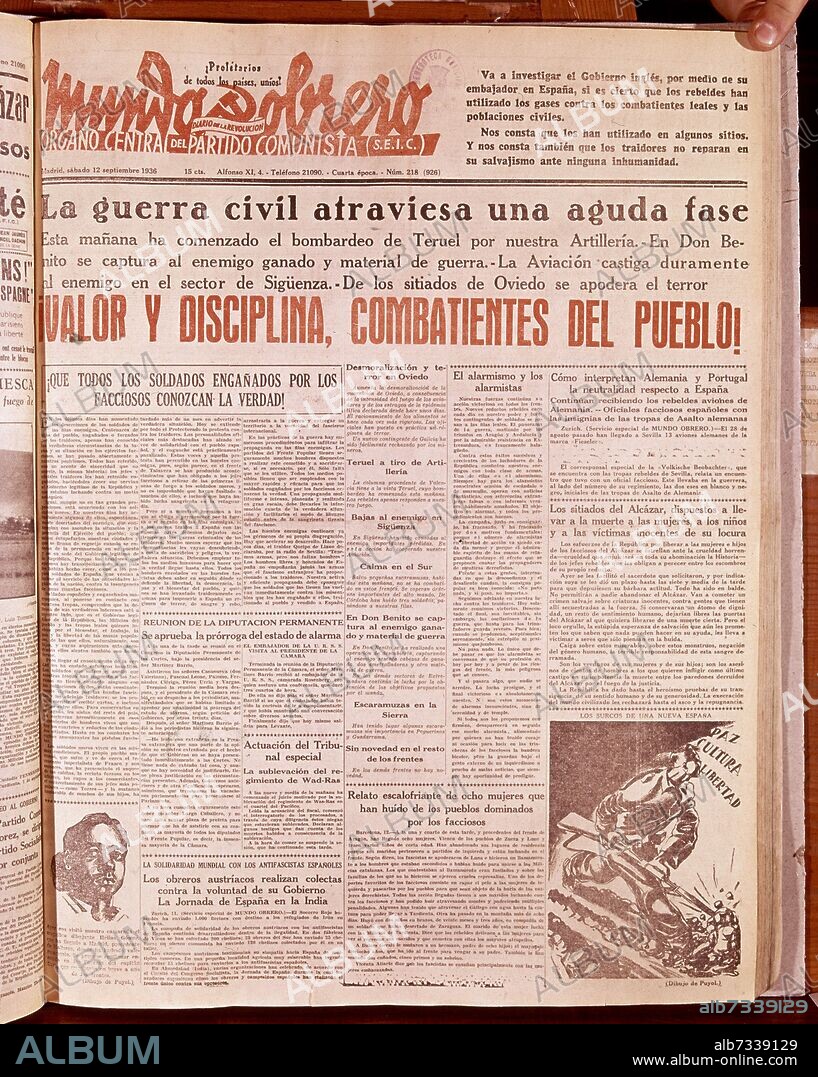 AUTOR LIBRE 01307. PERIODICO MUNDO OBRERO - 1936.