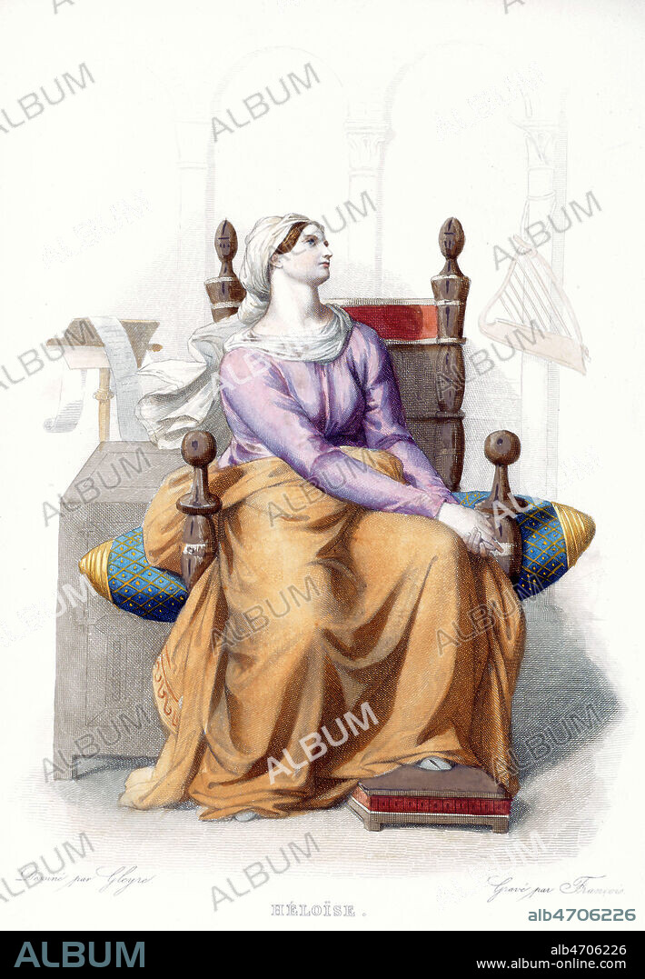 Portrait d' HELOISE (1101-1164) niece du chanoine Fulbert et amante d'Abelard, par Charles GLEYRE (1818-1874), tire du Plutarque Francais, ed. Langlois et Leclercq, 1844. Credit : Collection KHARBINE-TAPABOR.
