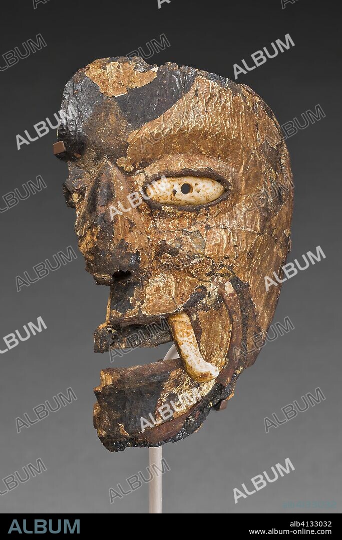 Miniature Mask. Possibly Mixtec; Possibly northern Oaxaca, Mexico. Date: 1300-1400. Dimensions: H. 14 cm (5 1/2 in.). Wood, gold foil, and shell with pigment and resin. Origin: Mexico.
