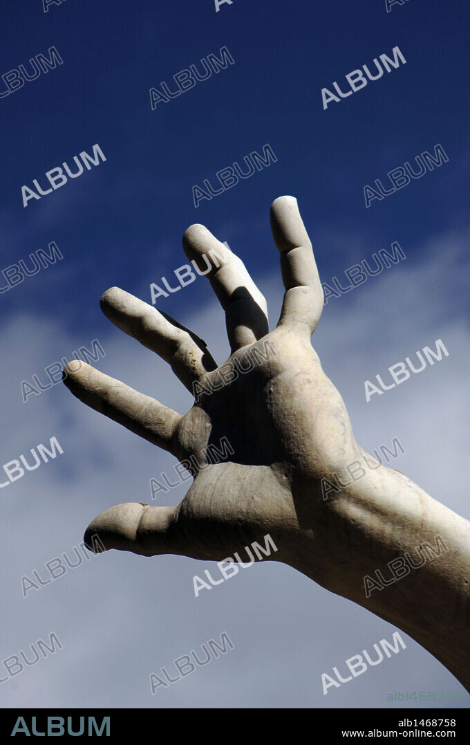 Italy. Rome. Fountain of Four Rivers, 1651, by Gian Lorenzo Bernini (1598-1680). The river-god Rio de la Plata (black slave). Detail. Hand. Navona Square.