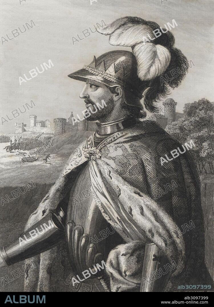 Enrique II (1333-1379), rey de Castilla y de León, primero de la casa Trastamara. Grabado de 1853.