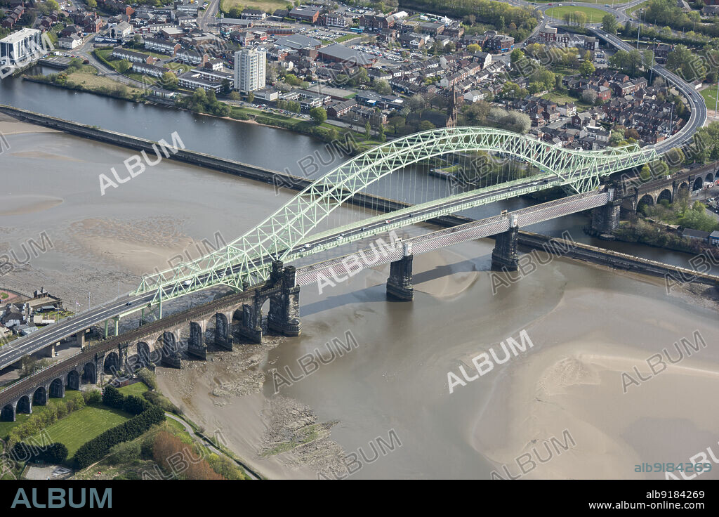 DAMIAN GRADY. Road and rail bridges over the River Mersey and Manchester Ship Canal at Runcorn Gap, Halton, 2021.