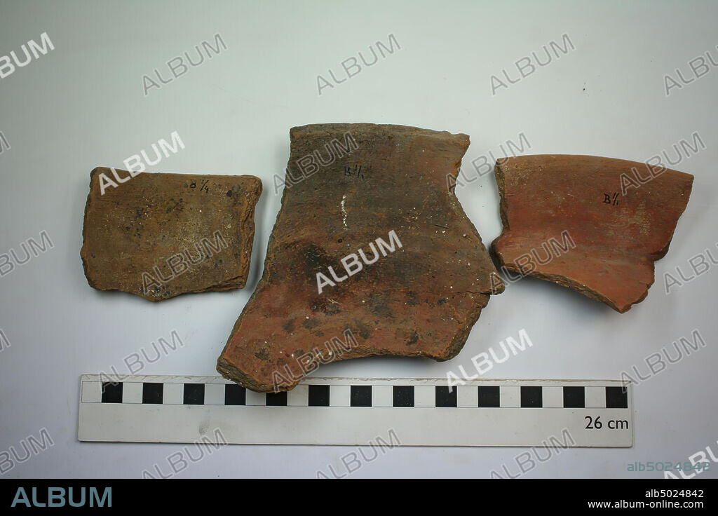 Egypt, shard, pot, pottery, No. 1, 10.5 x 5.8 cm, Ø = 22, No. 2, 5.2 x 4.5 cm, Ø = 15, No. 3, 5.2 x 5 cm, Ø = 22, No. 4, 7.7 x 3.8 cm, Ø = 11, No. 5, 6.0 x 5.9 cm, Ø = 10, No. 6, 5.0 x 6.4 cm, Ø = 6, No. 7, 7.3 x 11.2 cm, Ø = 16, No. 8, 8.3 x, 6.4 cm, Ø = 14, No. 9, 10.0 x 11.2 cm, Ø = 18, No. 10, 9.3 x 7.5 cm, Meroitic Period, 2nd-4th century AD, Egypt.