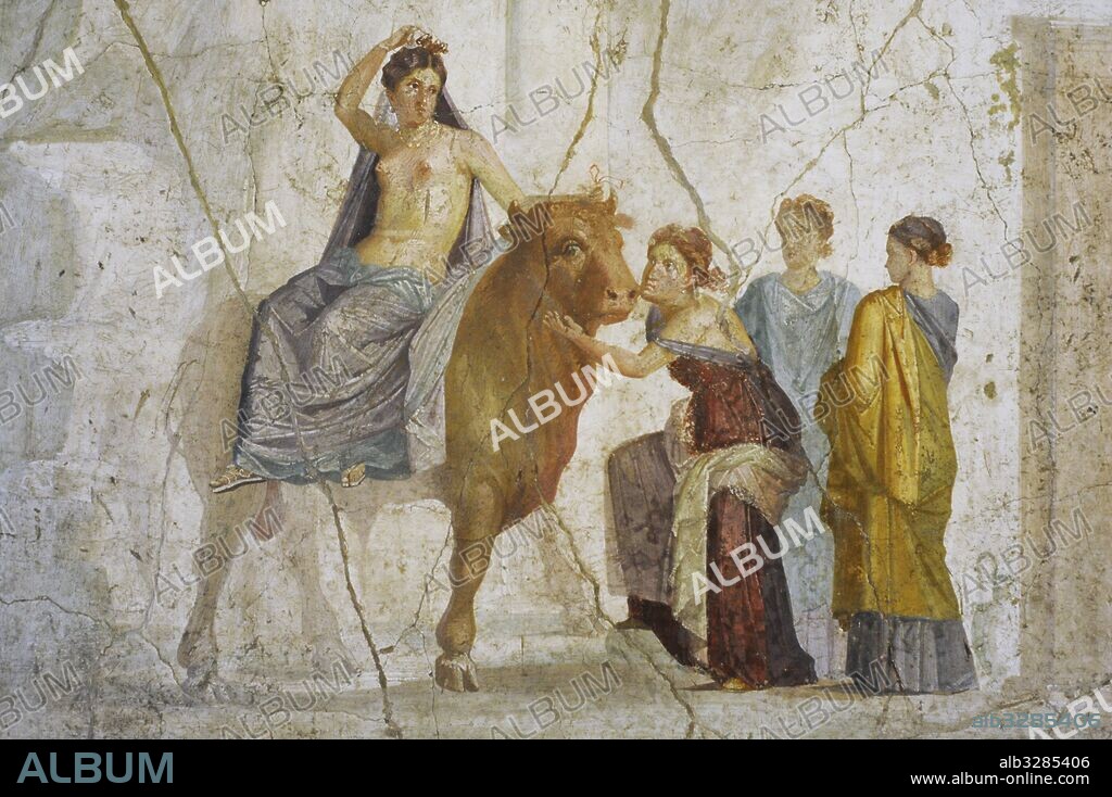 Fresco depicting The Abduction of Europe. Attributed to Master Chiaro. 1st century AD. Fourth Pompeian Style (45-79). Pompeii. National Archaeological Museum. Naples. Italy.