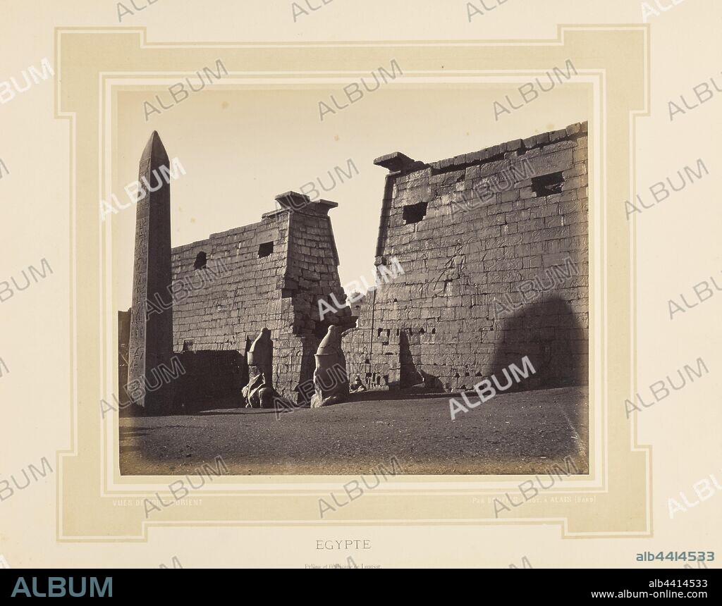 Égypte: Pylône et obélisque de Louqsor, Félix Bonfils (French, 1831 - 1885), Alais, France, 1877, Tinted albumen silver print, 22.8 × 27.9 cm (9 × 11 in.).