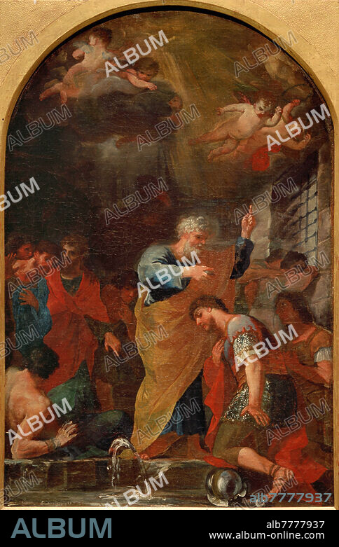 ANDREA CAMASSEI. Camassei, Andrea. 1602-1649. "Die Taufe der hll. Processus und Martinianus", 1630-1635. (Apostel Petrus tauft seine beiden Gefängniswärter). Öl auf Leinwand, 80 × 55,5 cm. Inv. Nr. 40820. Rom, Vatikanische Museen.