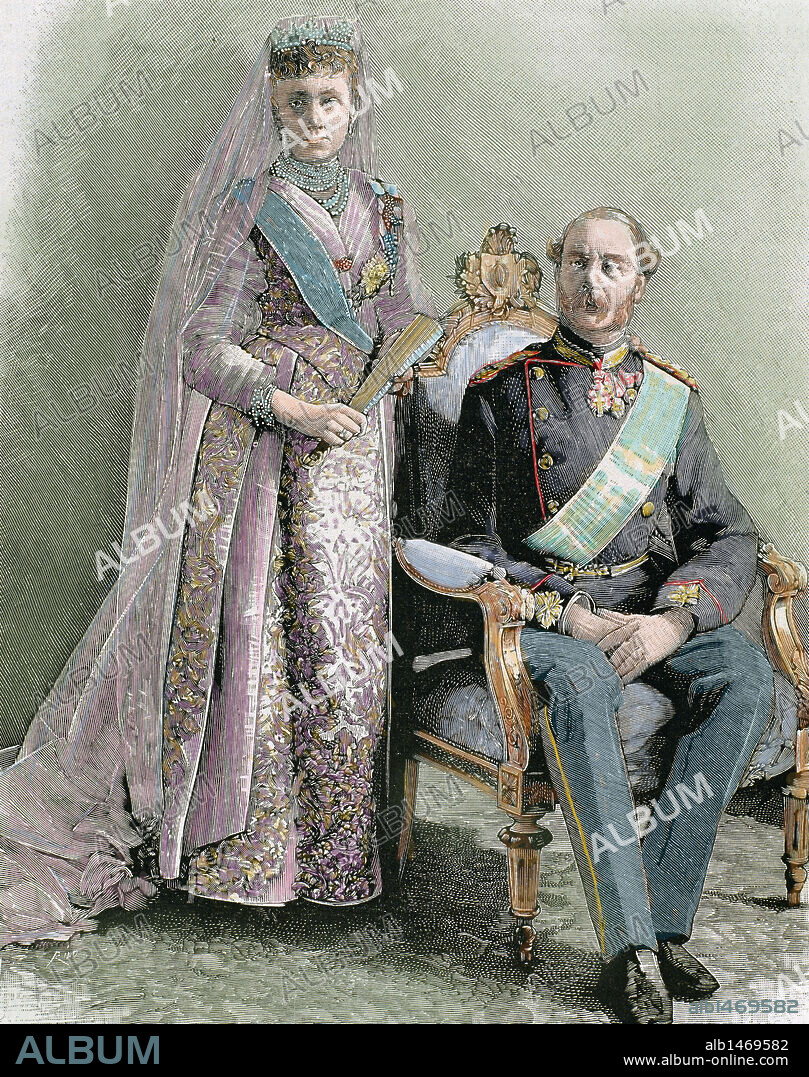 CRISTIAN IX (Gottorp, 1818-Copenhague, 1906). Rey de Dinamarca (1863-1906), fue el primer soberano de la rama Blücksburg. Perdió Schleswig-Holstein (1864), que se anexionó a Prusia. Grabado coloreado.