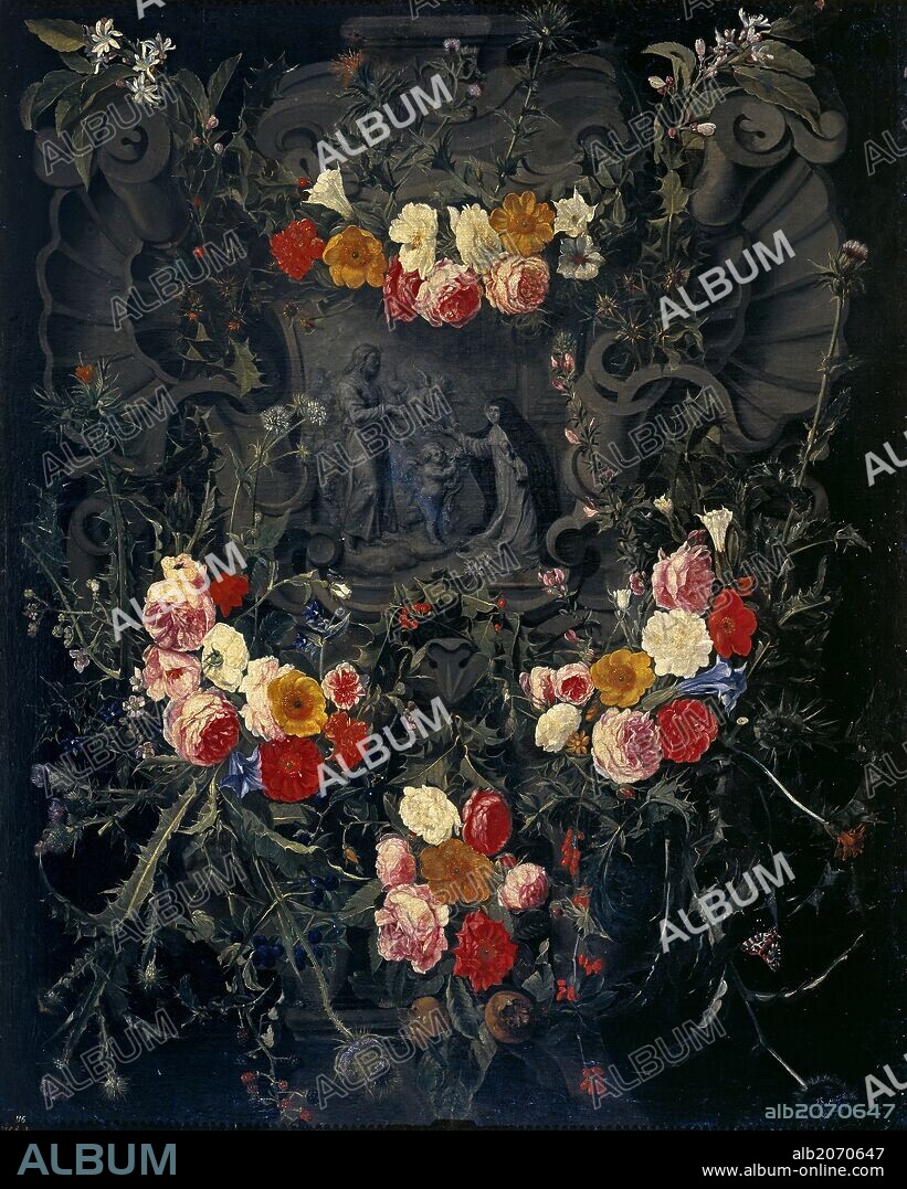Daniel Seghers / 'Garland with Jesus and Saint Teresa', Flemish School, Oil on canvas, 130 cm x 105 cm, P01991.