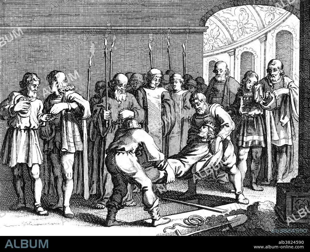 Burial of William I, 1087. The clergy of Rouen arranged to have the body sent to Caen, where William had desired to be buried in his foundation of the Abbaye-aux-Hommes. The funeral, was attended by the bishops and abbots of Normandy as well as his son Henry. William I (1028 - September 9, 1087) was the first Norman King of England, reigning from 1066-87. The descendant of Viking raiders, he had been Duke of Normandy since 1035 under the style William II. After a long struggle to establish his power, by 1060 his hold on Normandy was secure, and he launched the Norman conquest of England in 1066. William was crowned king on Christmas Day 1066, in London. He made arrangements for the governance of England in early 1067 before returning to Normandy. Several unsuccessful rebellions followed, but by 1075 William's hold on England was mostly secure, allowing him to spend the majority of the rest of his reign on the Continent. His final years were marked by difficulties in his continental domains, troubles with his eldest son, and threatened invasions of England by the Danes. He died in 1087, at the age of 59, while leading a campaign in northern France, and was buried in Caen.