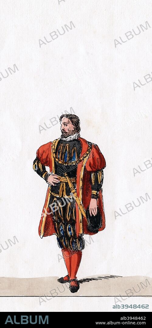 Nobleman, costume design for Shakespeare's play, Henry VIII, 19th century. A 19th-century costume design for William Shakespeare's (1564-1616) play, Henry VIII.