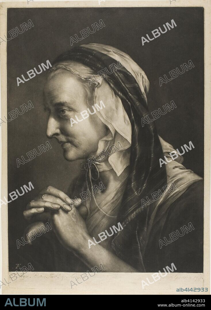 Old Woman Leaning on a Cane, from Life-Sized Heads. Thomas Frye; Irish, 1710-1762. Date: 1760. Dimensions: 474 x 352 mm (image); 505 x 354 mm (plate); 528 x 378 mm (sheet). Mezzotint in black on buff laid paper. Origin: Ireland.