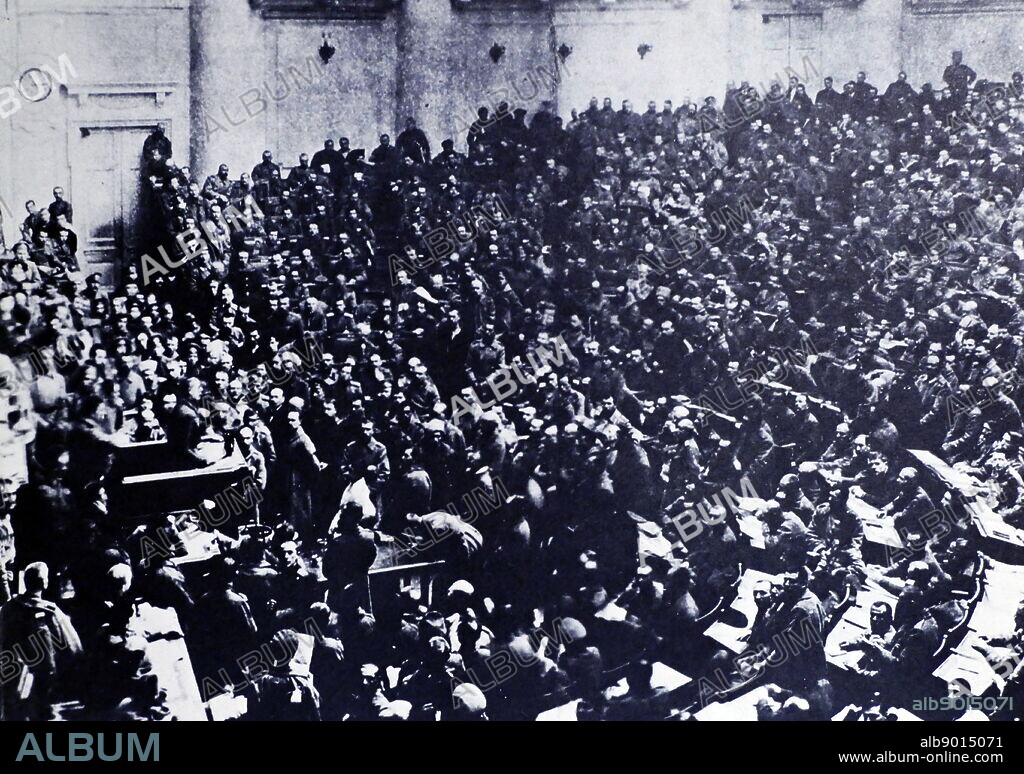 The Petrograd Soviet of Workers' and Soldiers' Deputies; a city council of Petrograd (Saint Petersburg). During the revolutionary days, the council tried to extend its jurisdiction nationwide as a rival power center to the Provisional Government, in March 1917 after the February Revolution. It met in the Duma or parliament.
