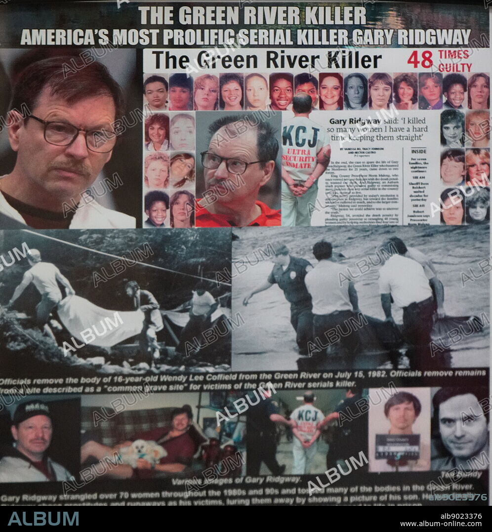 Montage of pictures and newspapers of Gary Ridgway (The Green River Killer). Gary Leon Ridgway (1949-) an American serial killer who was convicted of 48 separate murders.
