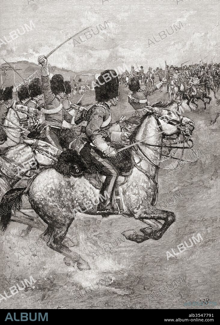 The charge of the Heavy Brigade at The Battle of Balaclava, 25 October 1854, during the Crimean War. From The Century Edition of Cassell's History of England, published c. 1900.