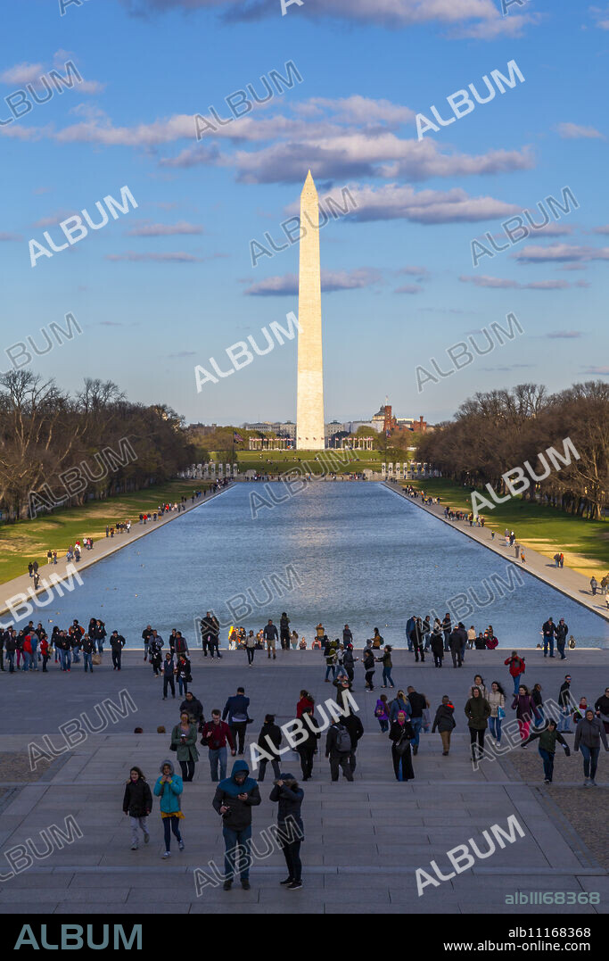 View of Lincoln Memorial Reflecting Pool and Washington Monument, Washington D.C., United States of America, North America.
