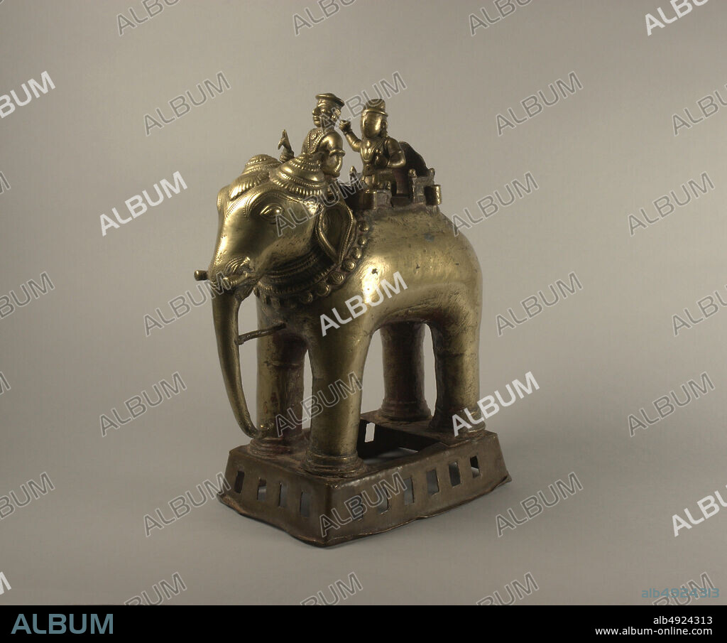 Khandoba and Mahout on an Elephant, India (Maharasthra), 18th century, India (Maharasthra), Brass, (A): H. 14 1/2 in. (36.8 cm); W. 5 7/8 in. (14.9 cm); D. 9 1/8 in. (23.2 cm), (B): H. 4 3/8 in. (11.1 cm); W. 4 1/4 in. (10.8 cm); D. 2 1/8 in. (5.4 cm), Sculpture.