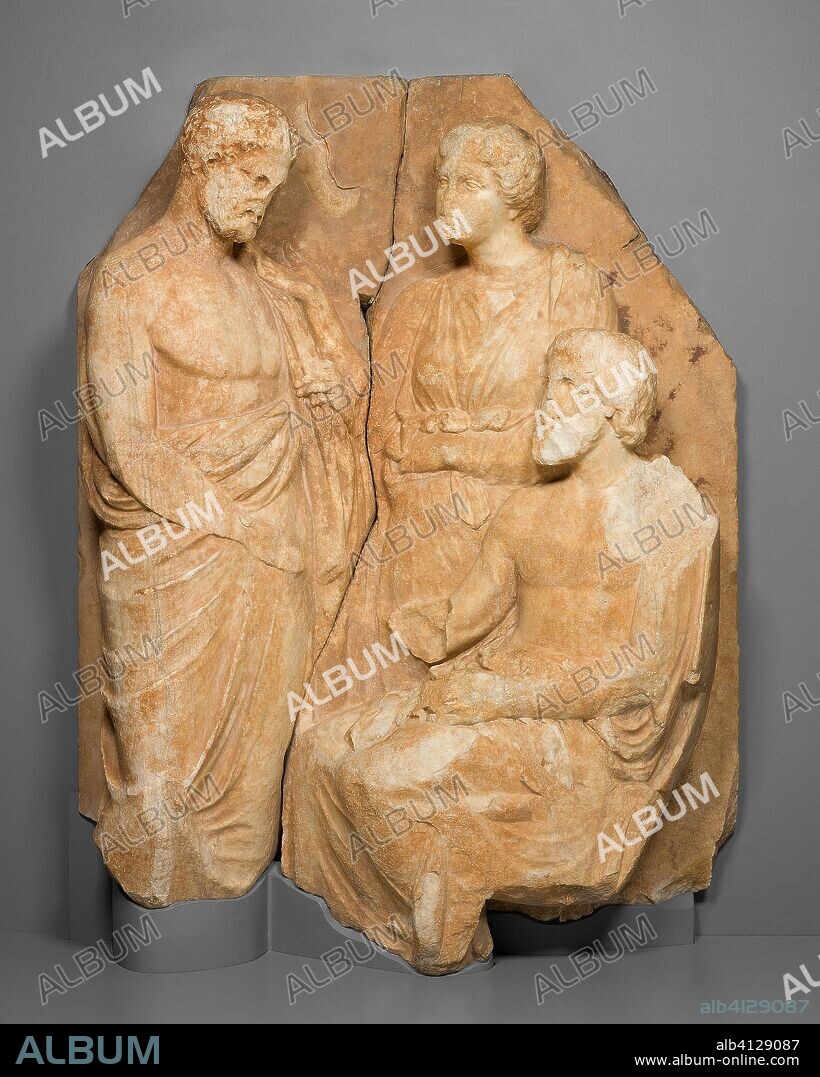 ANCIENT GREEK. Fragment of a Funerary Naiskos (Monument in the Shape of a Temple). Greek; Athens. Date: 330 BC. Dimensions: 152.4 × 111.8 × 33 cm (60 × 44 × 13 in.). Marble. Origin: Athens.