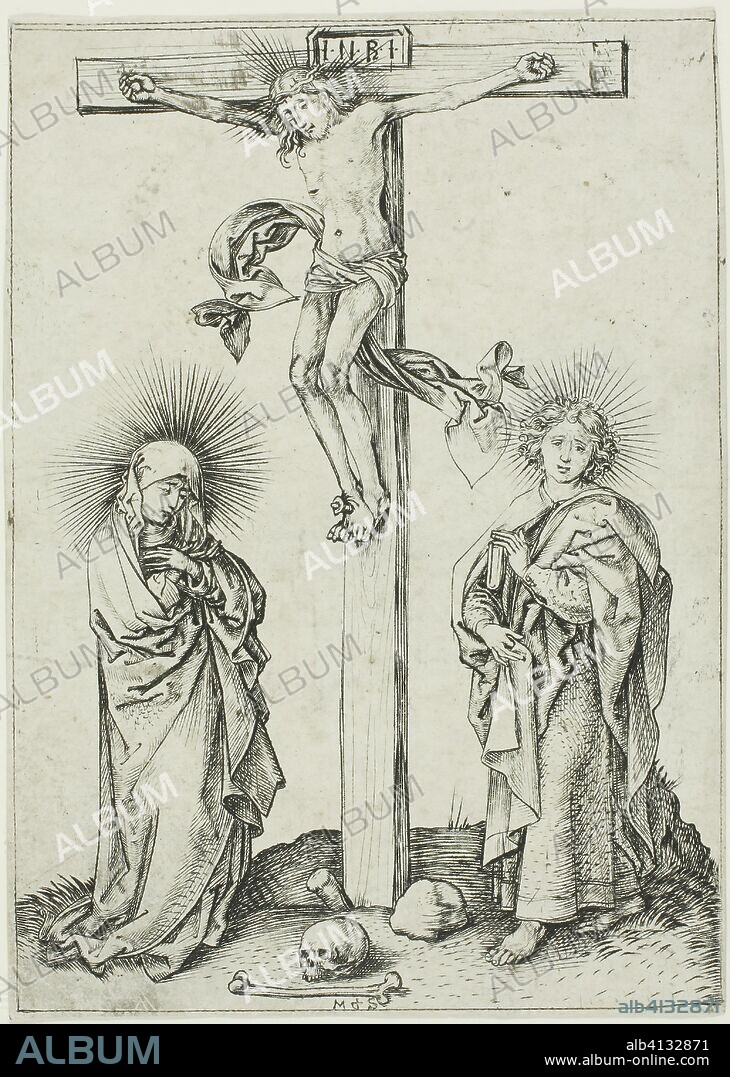The Crucifixion. Martin Schongauer; German, c. 1450-1491. Date: 1470-1491. Dimensions: 119 × 85 mm. Engraving in black on ivory laid paper. Origin: Germany.