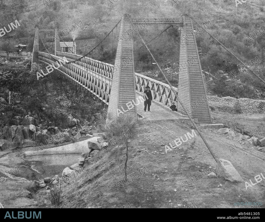 California History - Suspension Bridge at Rattlesnake Bar, American River, Placer County circa 1866 .