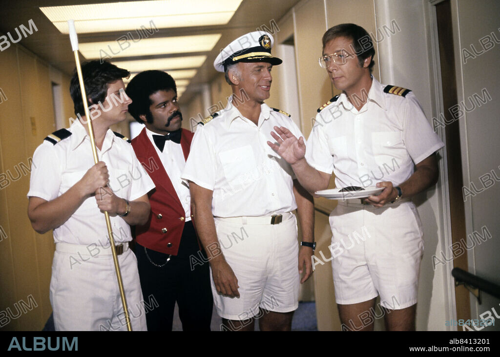 BERNIE KOPELL, FRED GRANDY, GAVIN MacLEOD and TED LANGE in THE LOVE BOAT, 1977, directed by ALAN RAFKIN, ALLEN BARON, JEROME COURTLAND, ROBERT SCHEERER and TED LANGE. Copyright Aaron Spelling Productions.