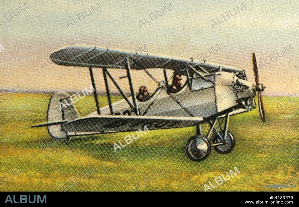 Focke-Wulf S 24 Kiebitz biplane, 1920s, (1932). The Kiebitz ('Lapwing') German sportsplane with 70 horse power air-cooled Siemens engine. From "Die Eroberung Der Luft", (The Conquest of the Air), cigarette card album produced by the Garbáty cigarette factory, 1932. Eugene and Moritz Garbáty, who were Jewish, were driven out of business by the Nazis in the late 1930s, and forced to sell their factory which lay empty for over 70 years. [Garbaty Cigarettenfabrik, Berlin-Pankow, 1932].