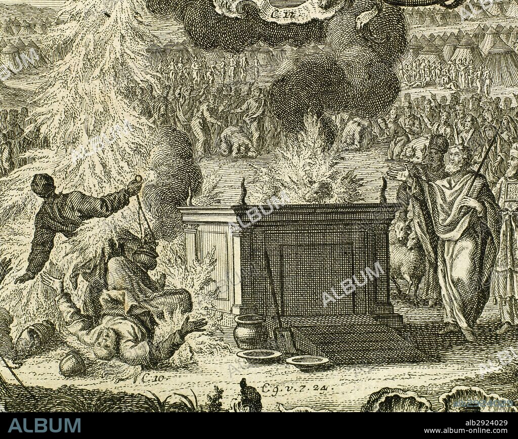 God's vengeance against the sons of Aaron, Nadab and Abihu. Leviticus, Chapter 10. Engraving.