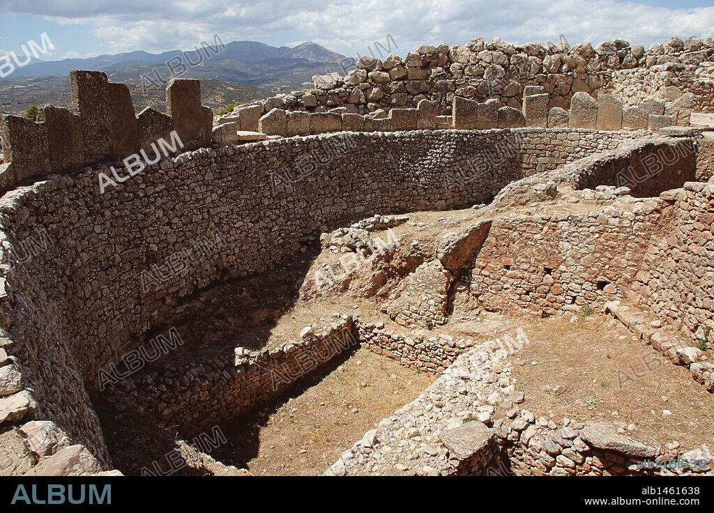 Mycenaean civilization. Mycenae. Ancient city of Greece. Royal Tombs. Grave circle A and B. Mycenae Acropolis. Argolis. 1600 -1100 B.C. Peloponese. Greece. Europe.